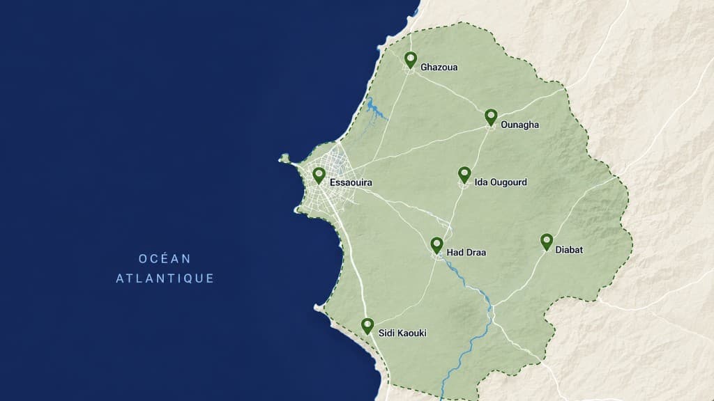 Casa Ibiza service area map — Essaouira and surroundings